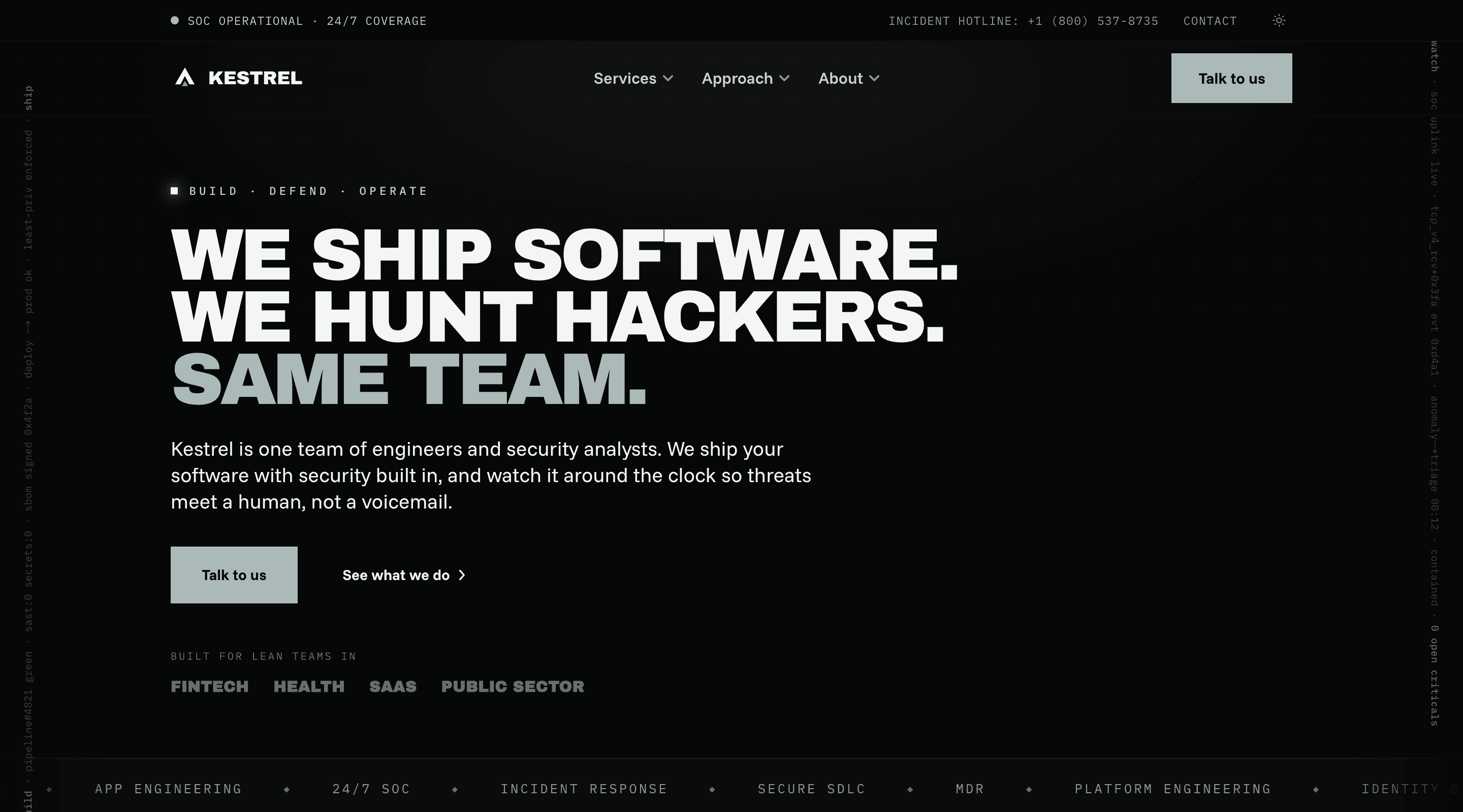Kestrel — Security & Engineering Marketing Site — screenshot